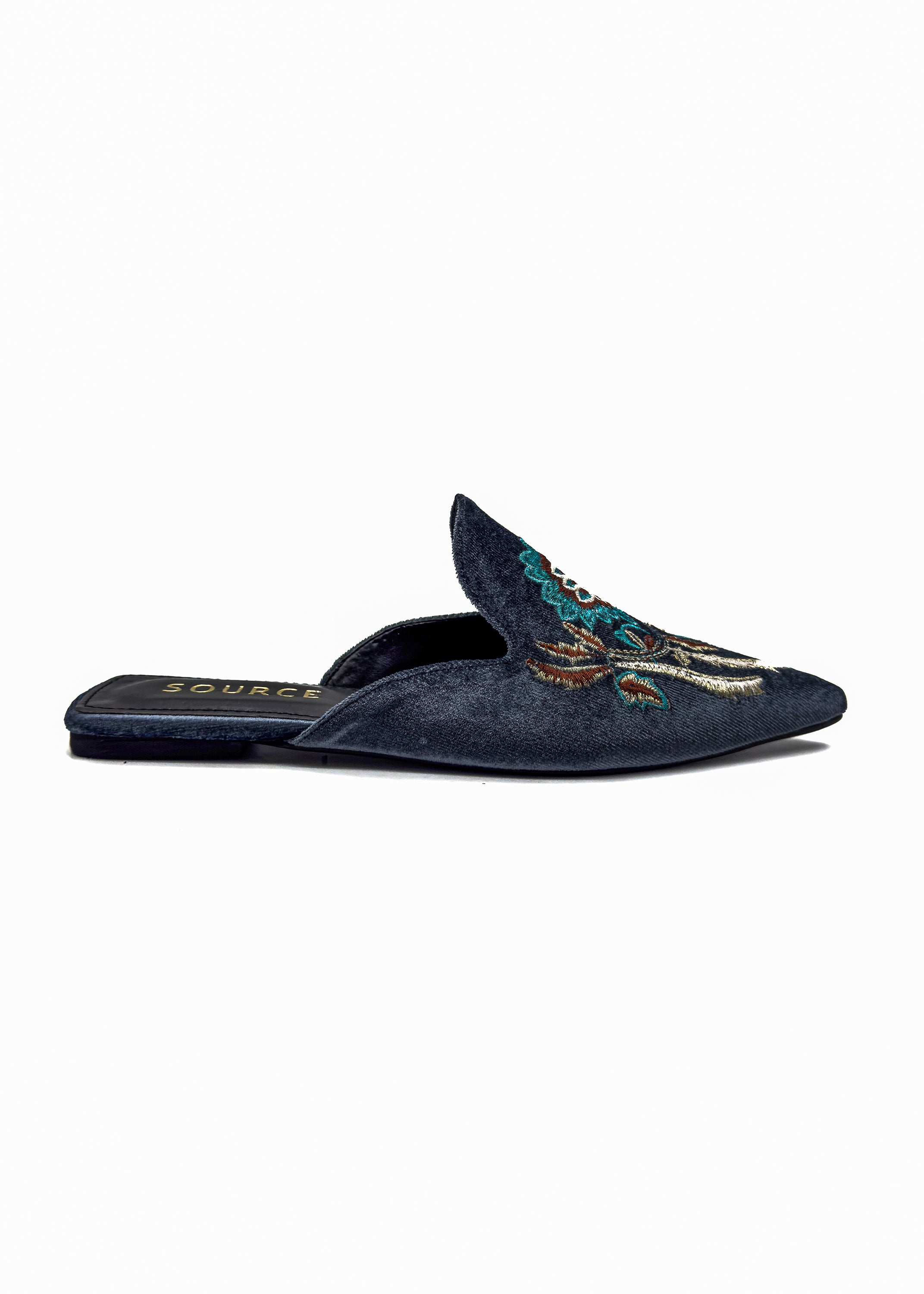 Midnight Garden Velvet Embroidered Mules Source