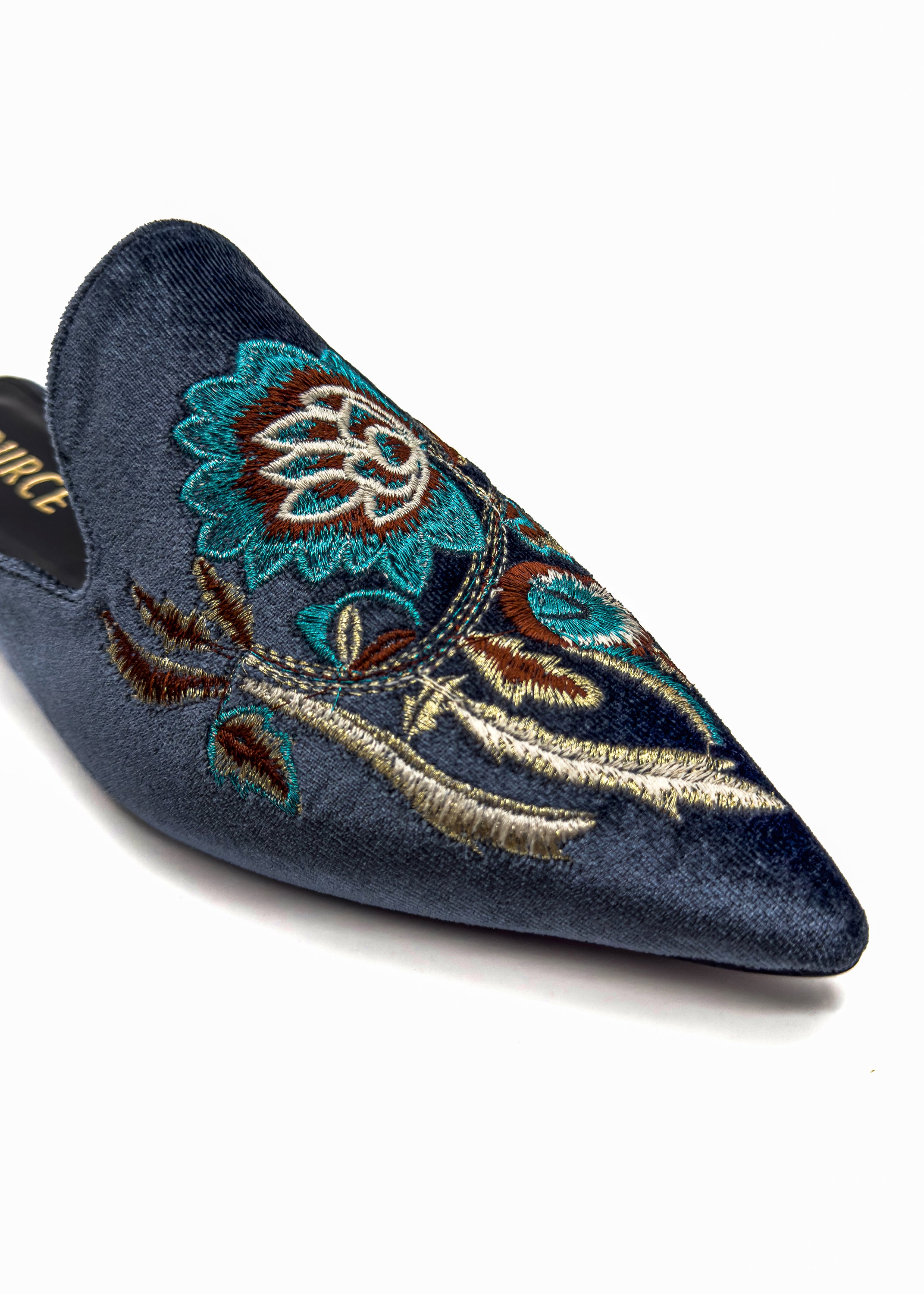 Midnight Garden Velvet Embroidered Mules Source