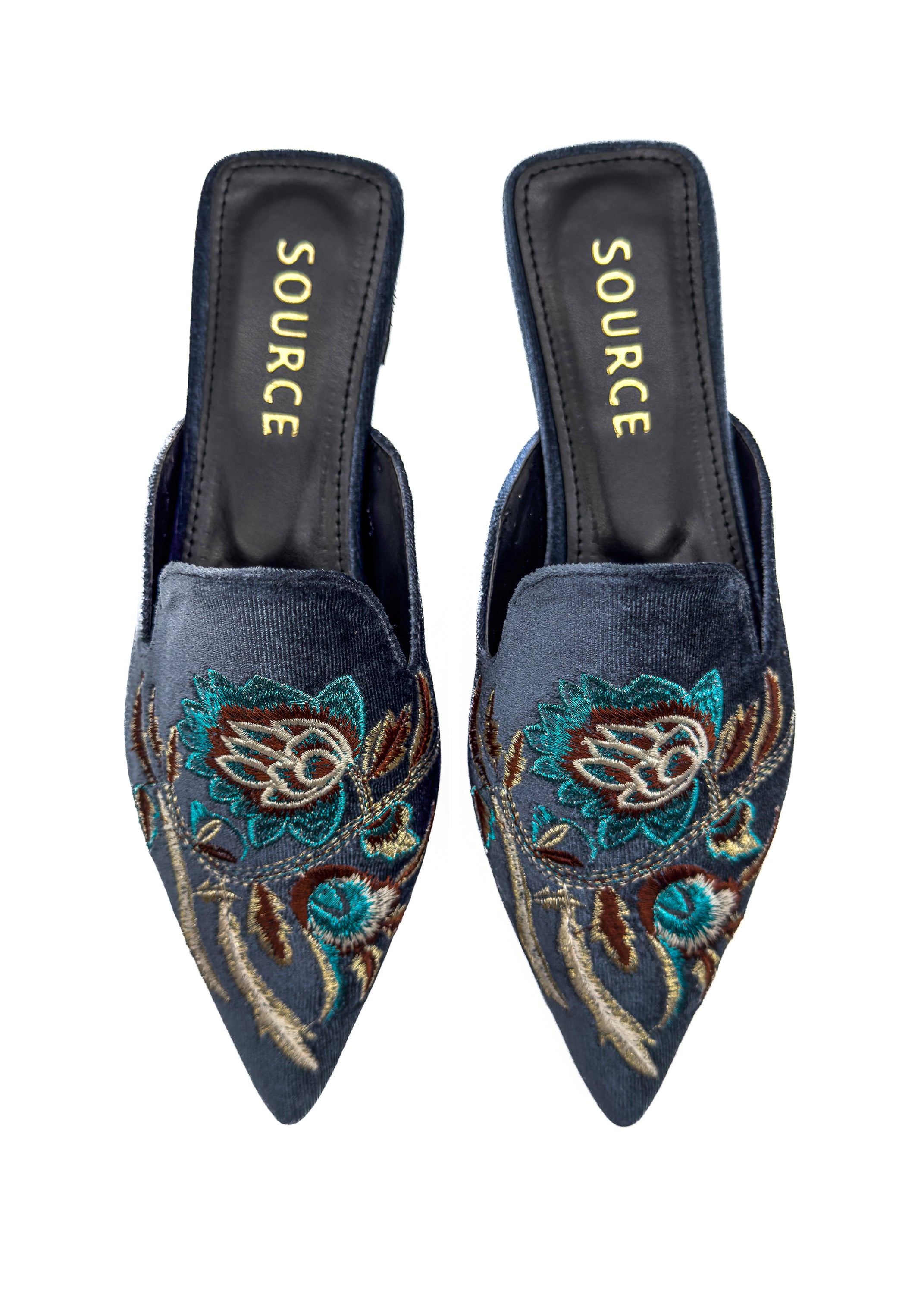 Midnight Garden Velvet Embroidered Mules Source
