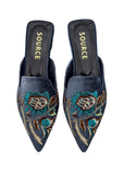 Midnight Garden Velvet Embroidered Mules Source