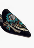 Black Velvet Bloom Embroidered Mules Source