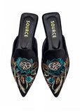 Black Velvet Bloom Embroidered Mules Source