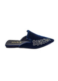 Velvet Calligraphy Mules in Midnight Blue Source