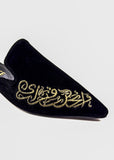 Black Velvet Script Embroidered Mules Source