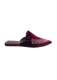 Velvet Rouge Calligraphy Mules Source