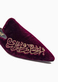Velvet Rouge Calligraphy Mules Source