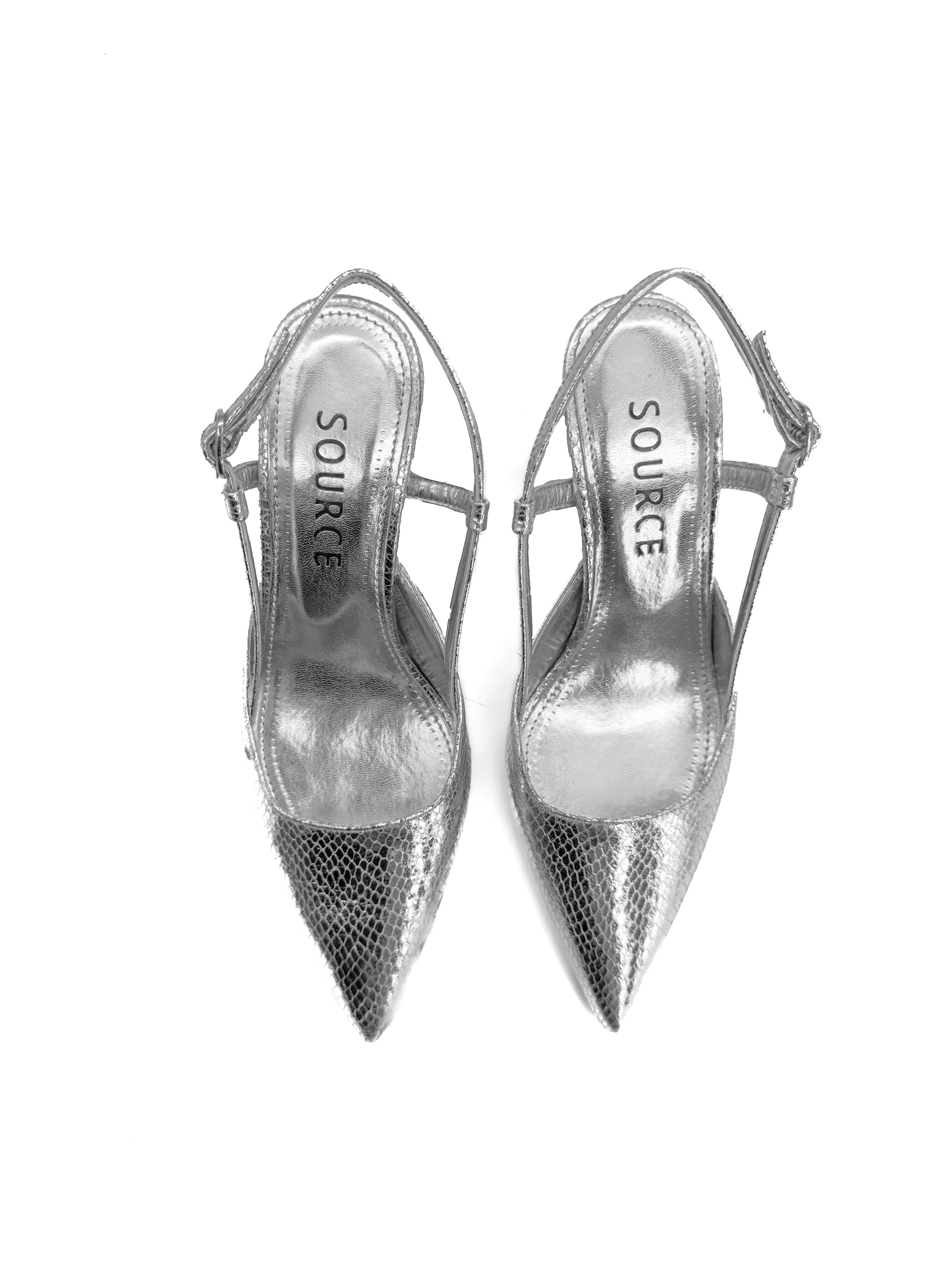 Silver Temptation Slingback Heels Source