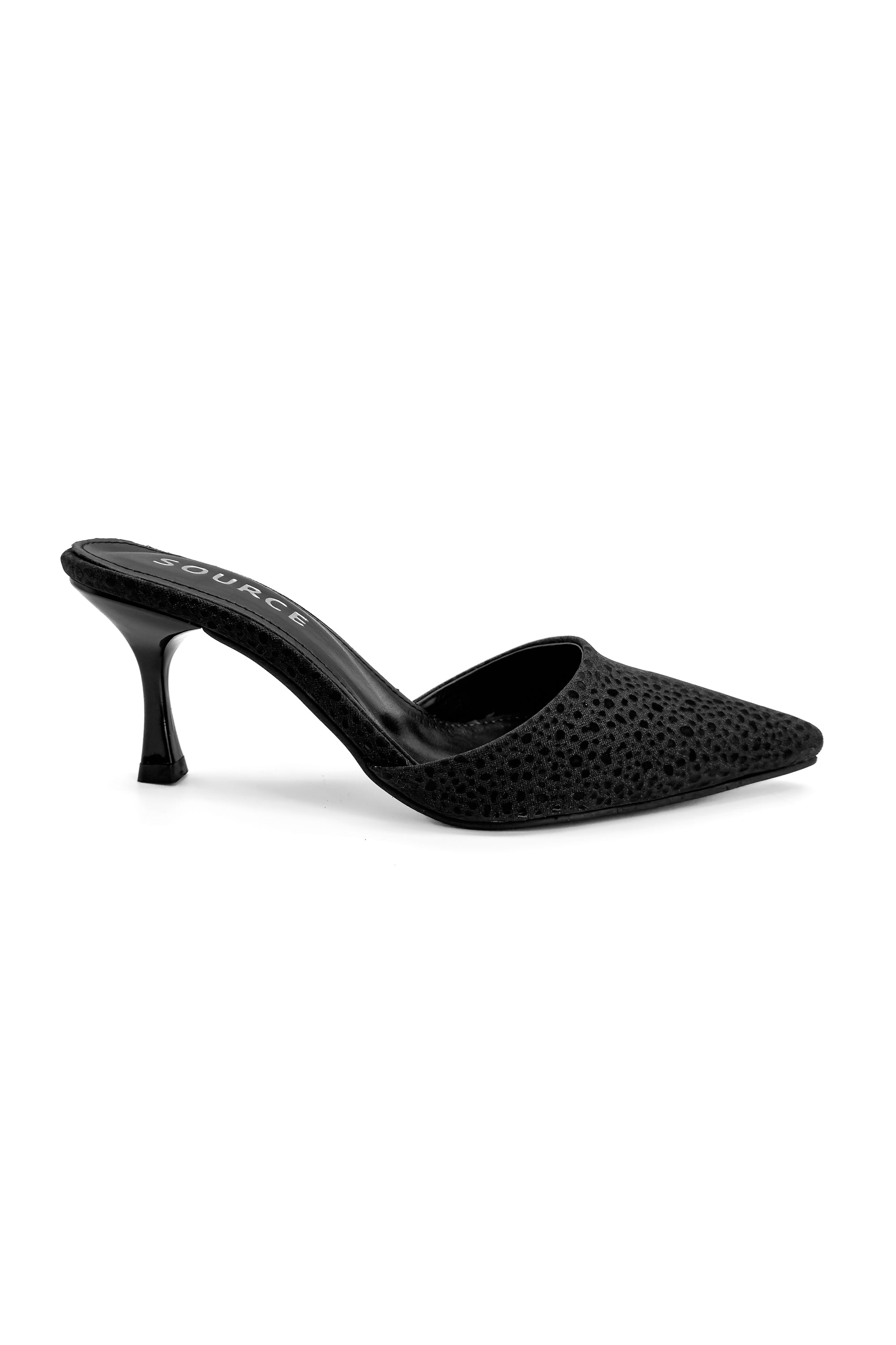Black Drama Perforated Mules Source