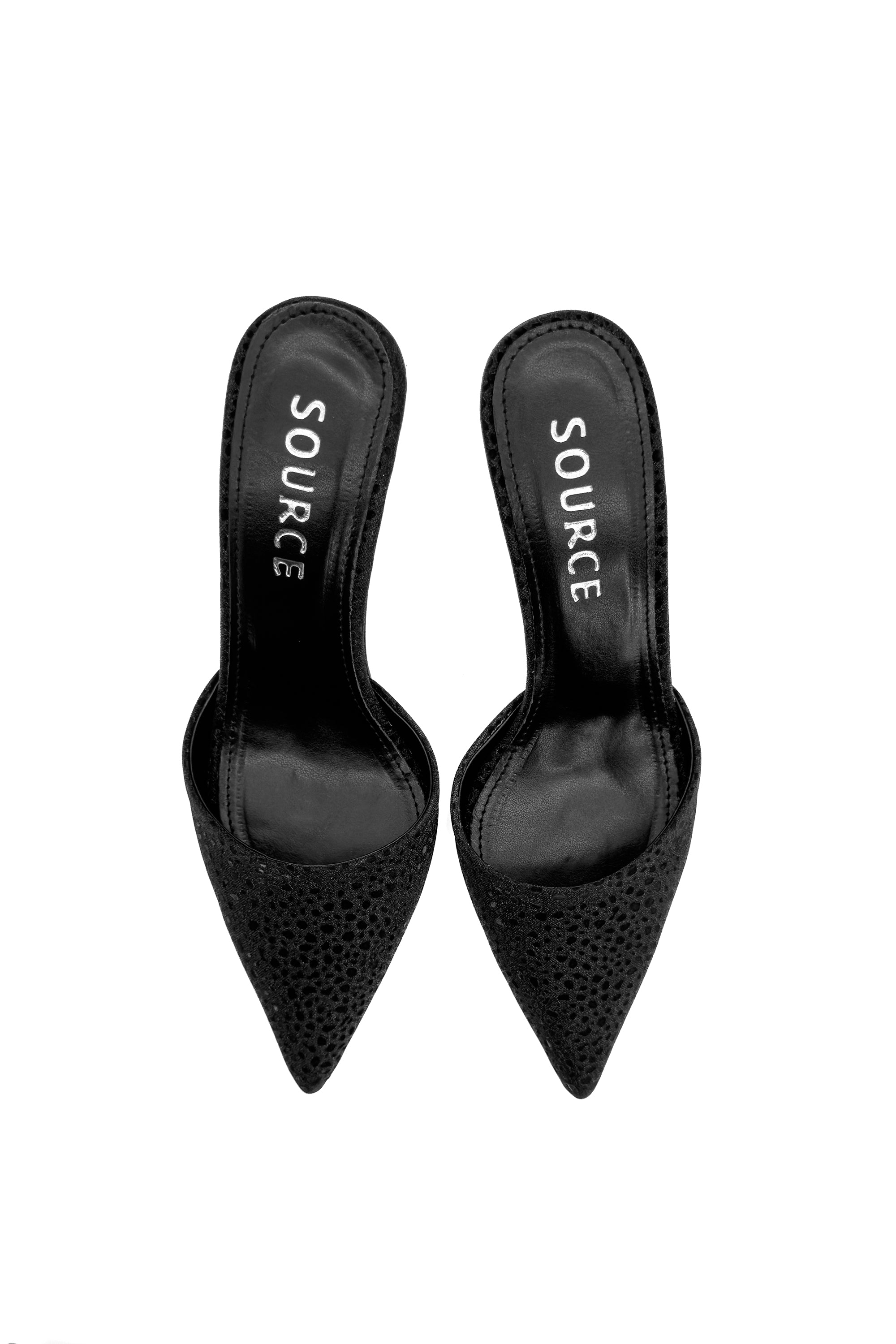 Black Drama Perforated Mules Source