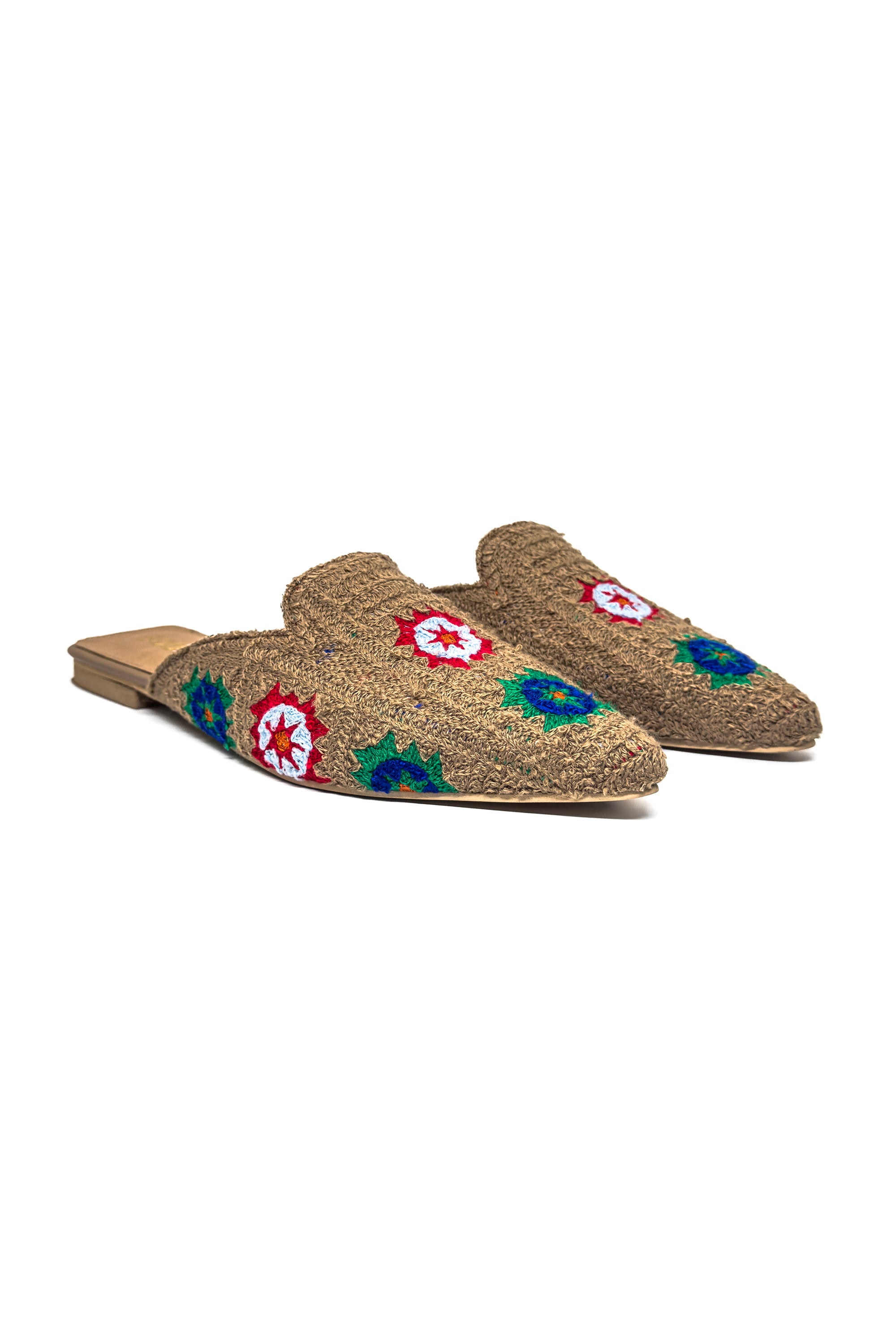 Beige Wildflower Woven Slides