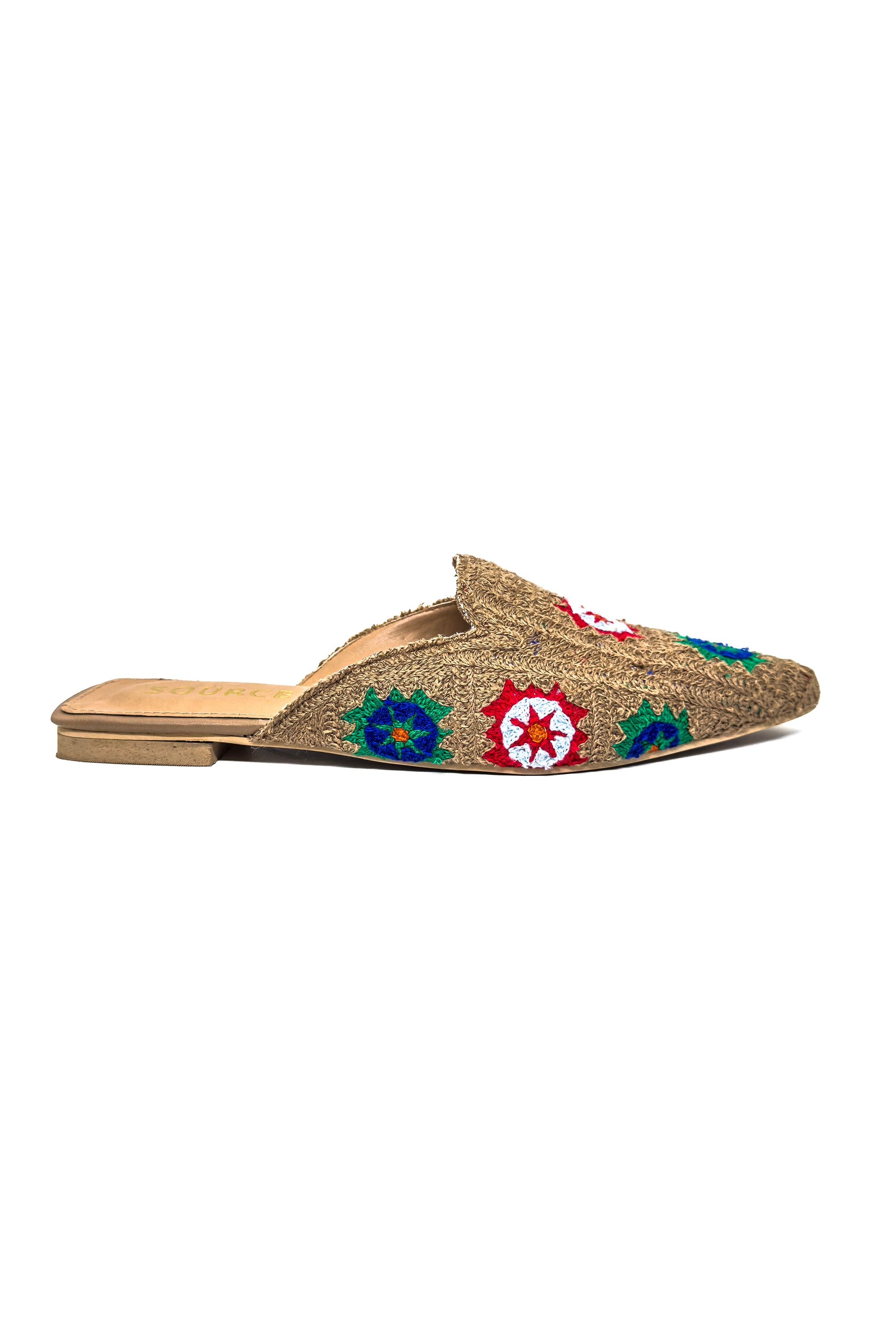 Beige Wildflower Woven Slides