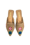 Beige Wildflower Woven Slides