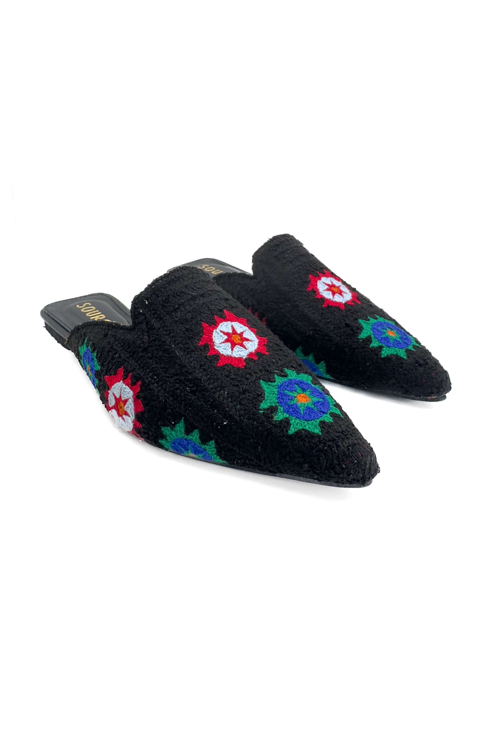Black Boho Bloom Mules Source