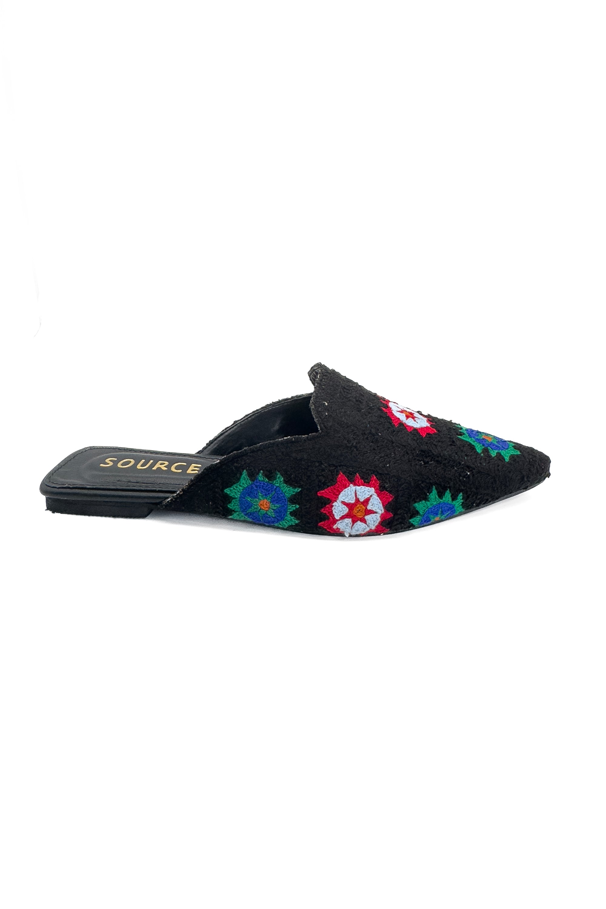 Black Boho Bloom Mules Source