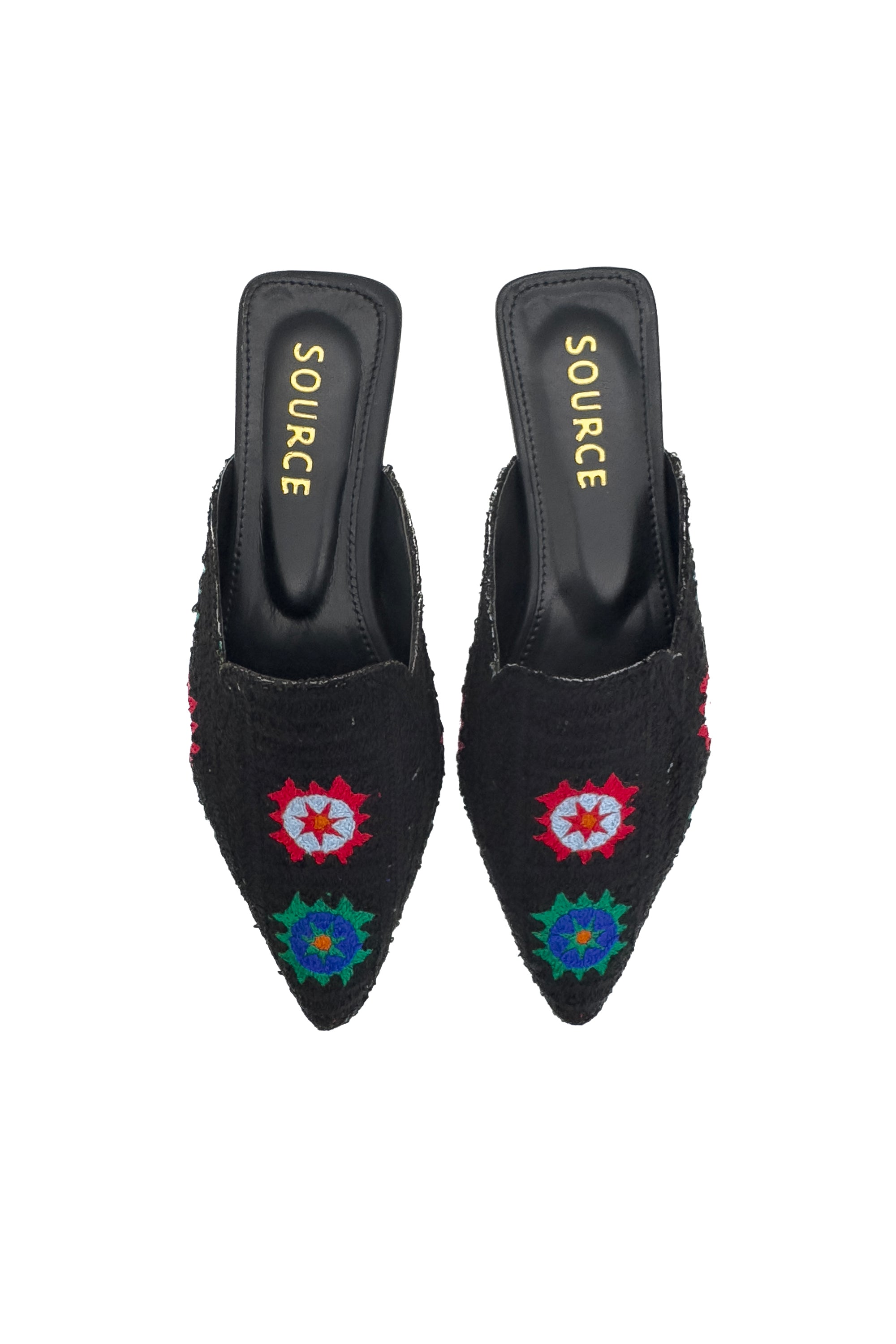 Black Boho Bloom Mules Source