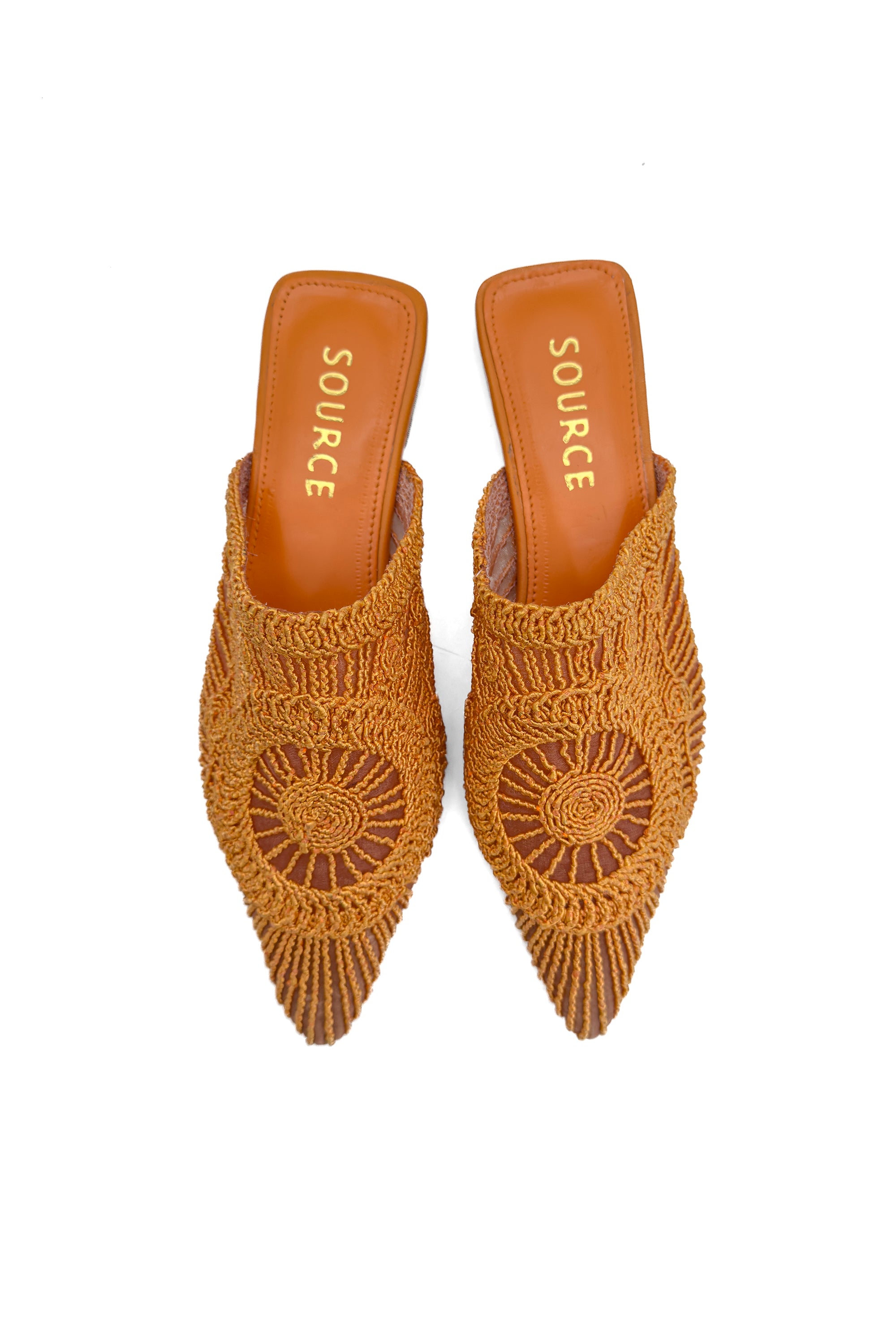 Burnt Amber Soleil Embroidered Slippers Source