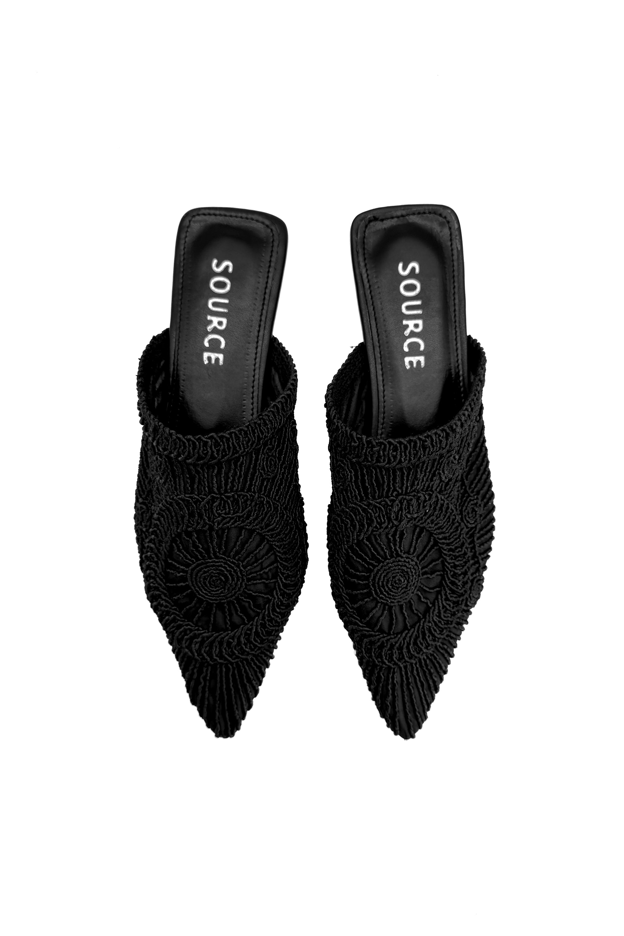 Black Noir Soleil Embroidered Slippers Source