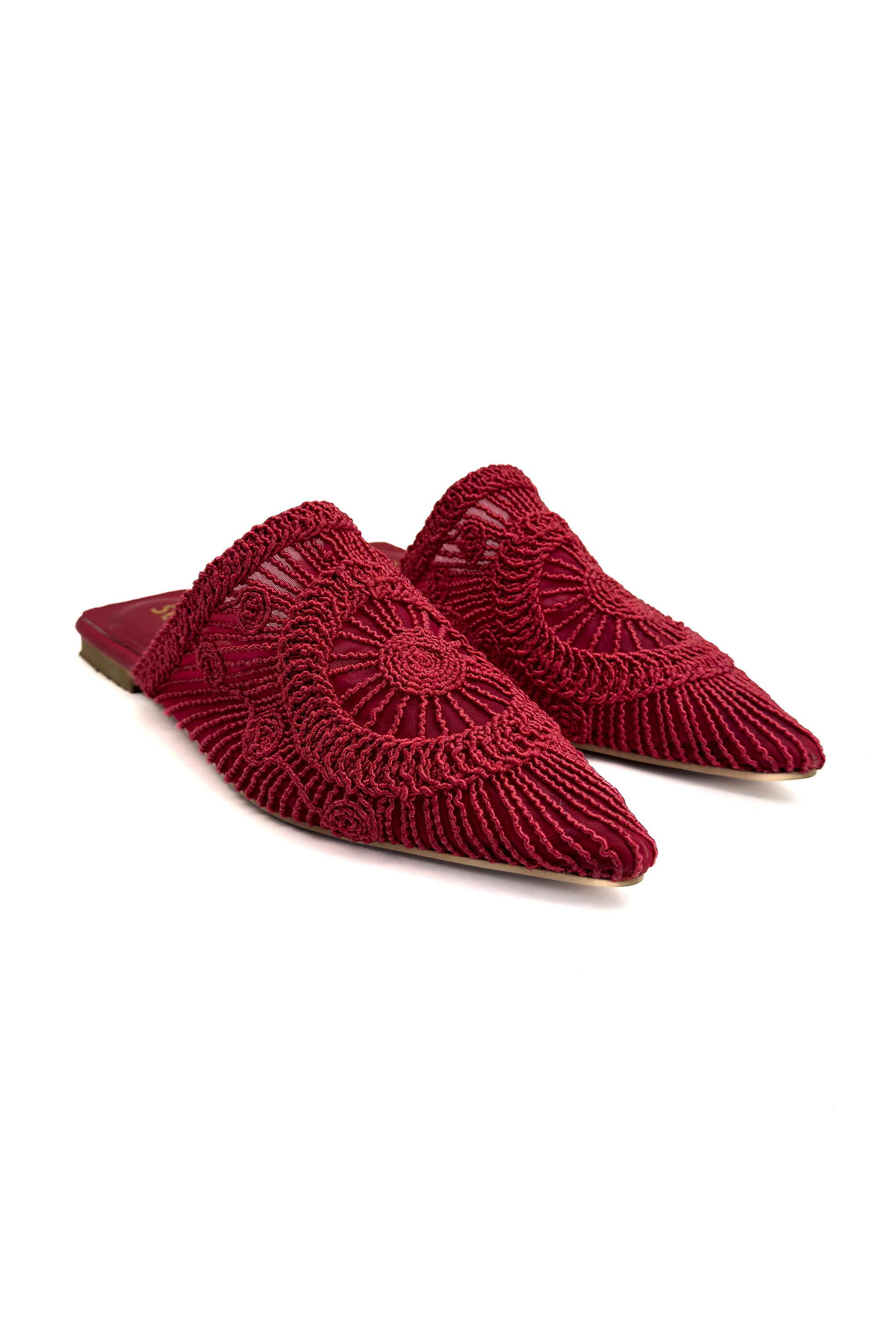 Red Ruby Soleil Embroidered Slippers Source