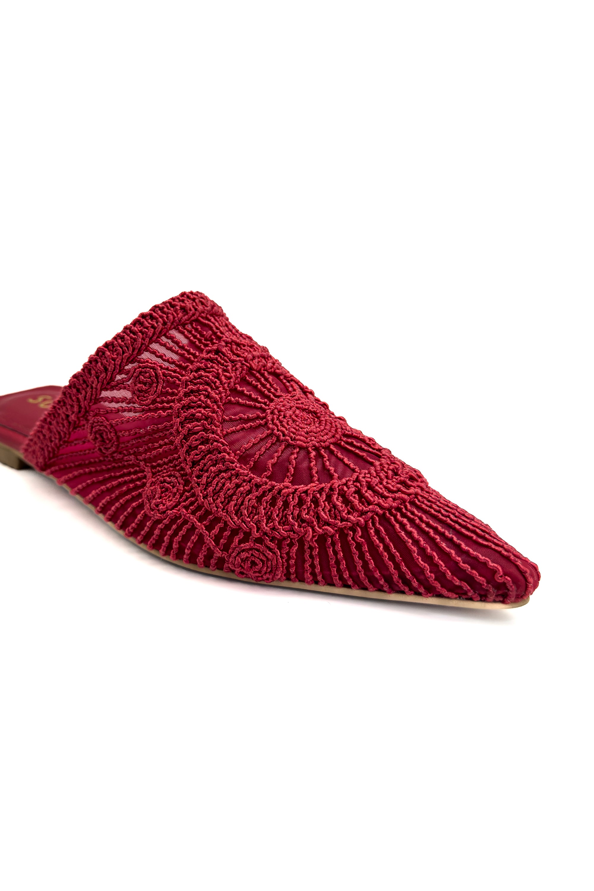 Red Ruby Soleil Embroidered Slippers Source
