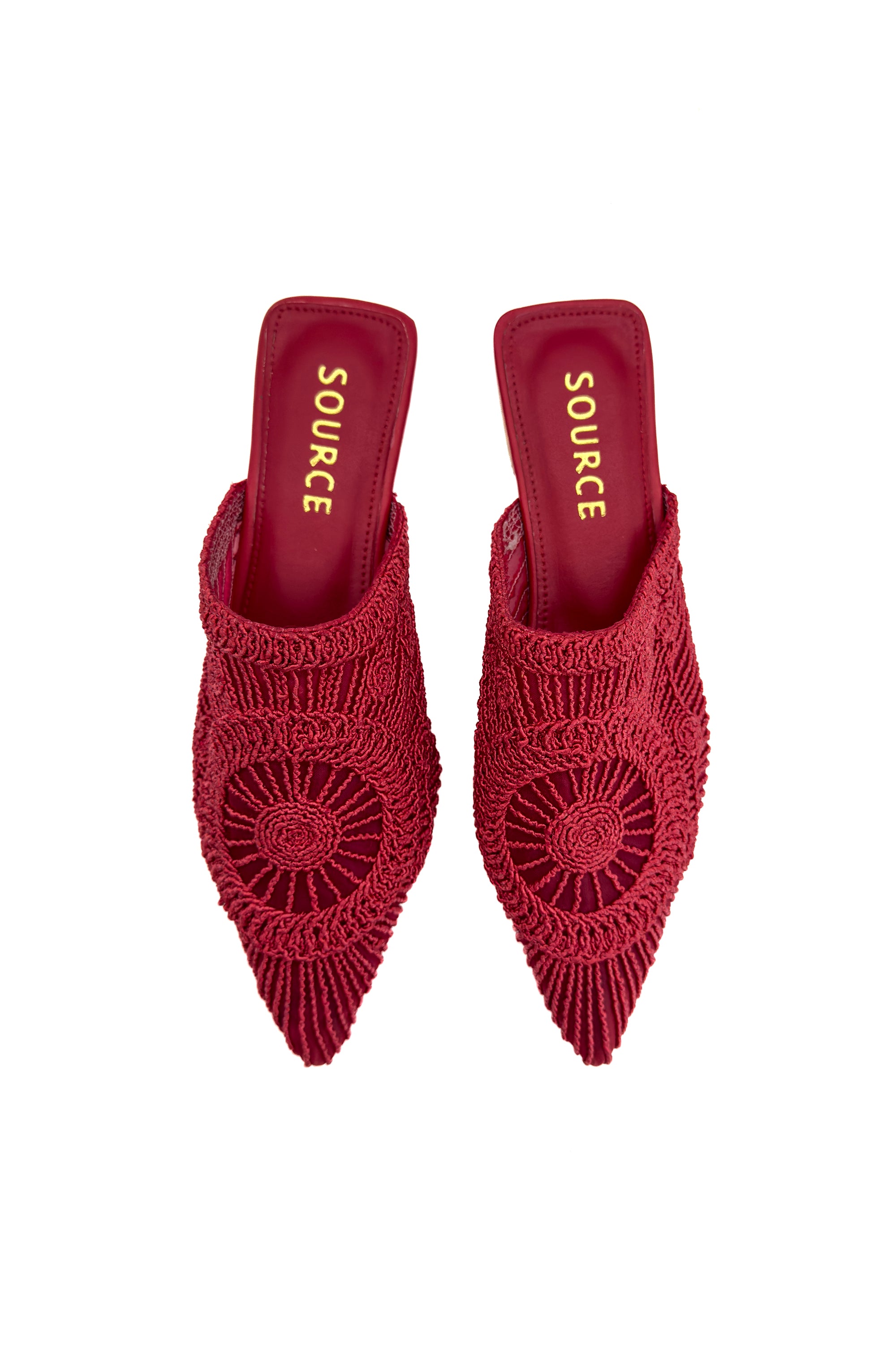 Red Ruby Soleil Embroidered Slippers Source