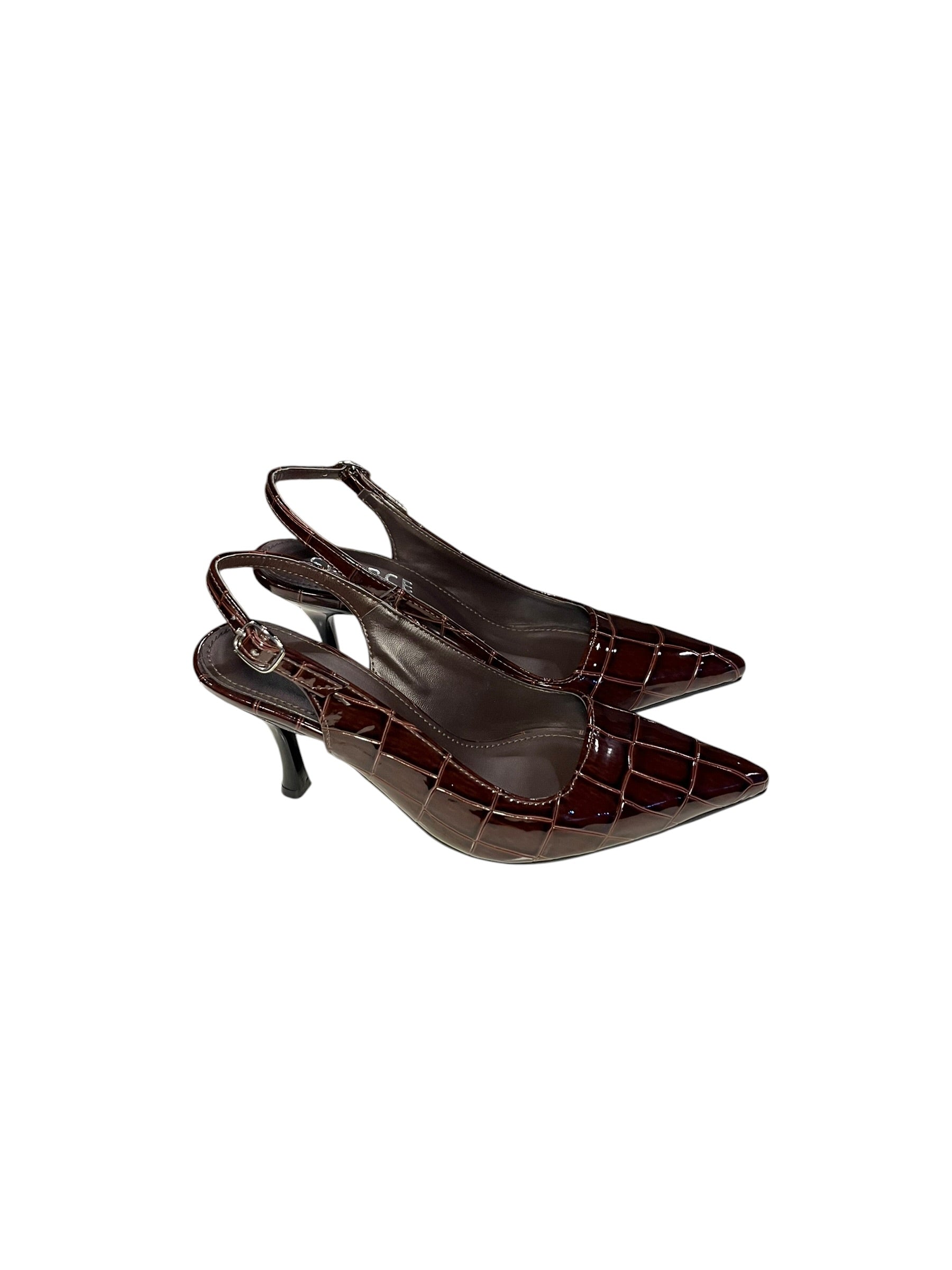 Croc Slingback Heels Dark Brown Source