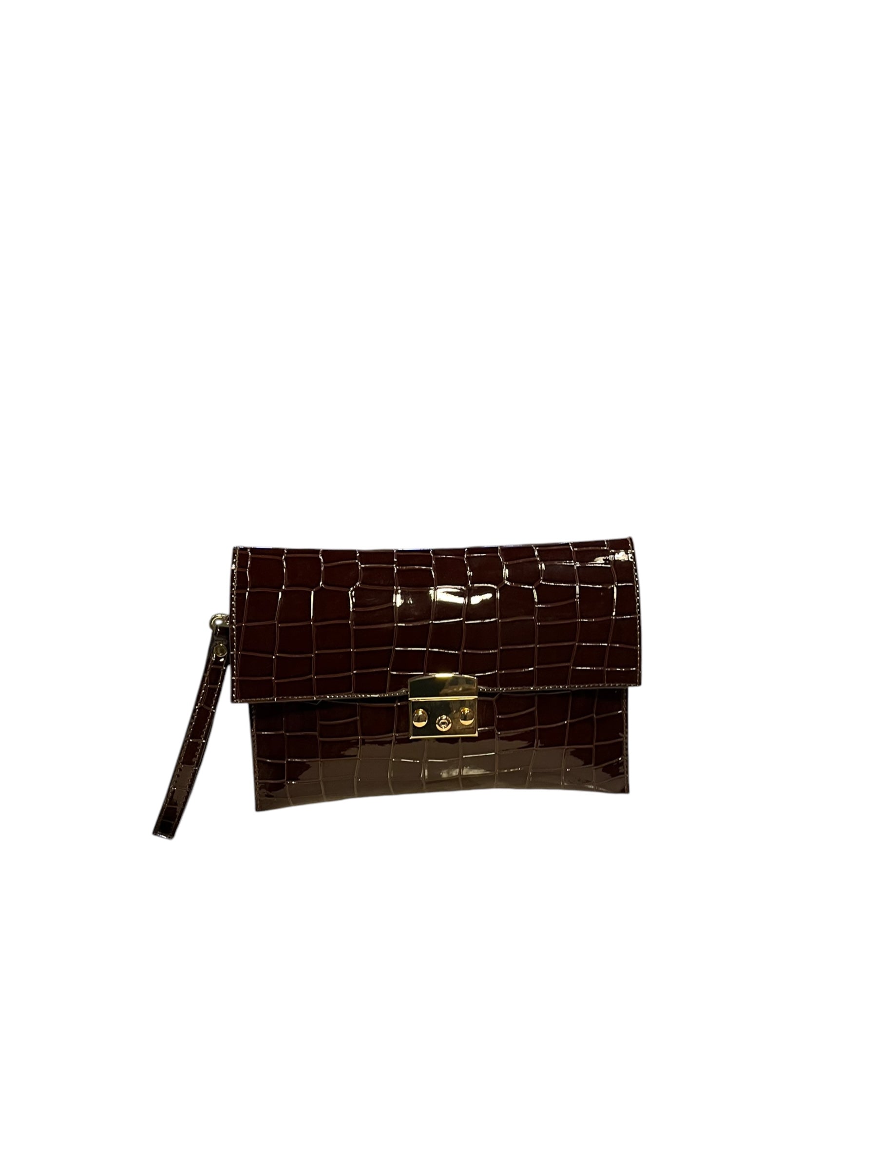 Croc Leather Clutch Brown Source
