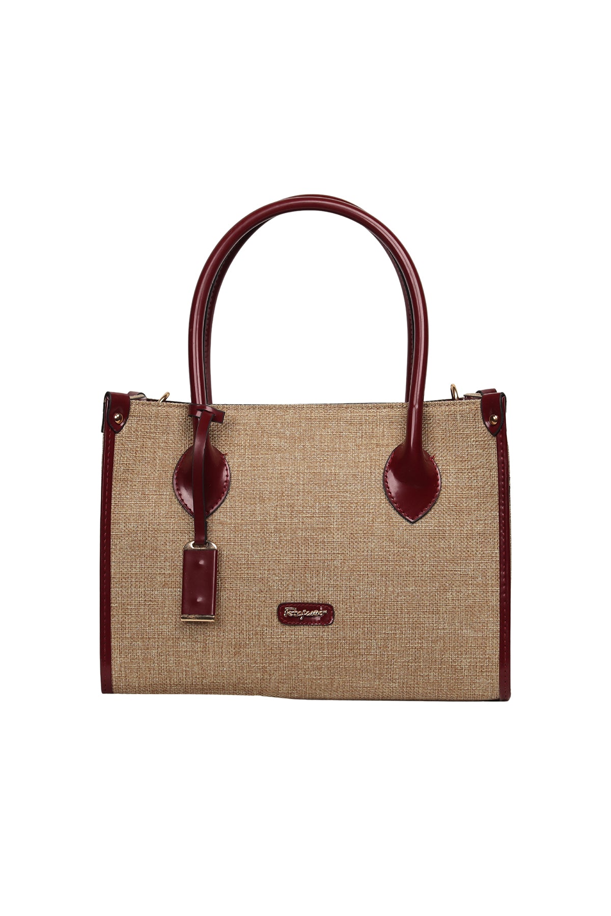 Burgundy Edge Linen Handbag Source
