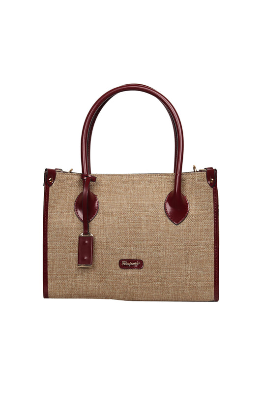 Burgundy Edge Linen Handbag Source