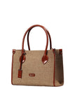 Cognac Trimmed Linen Handbag Source