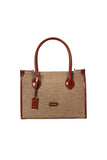Cognac Trimmed Linen Handbag Source