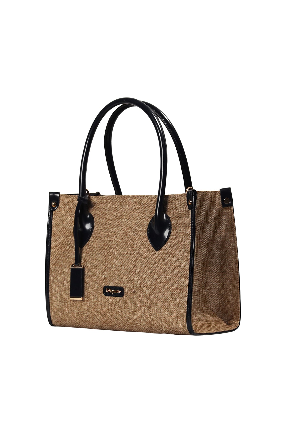 Black Trimmed Linen Handbag Source