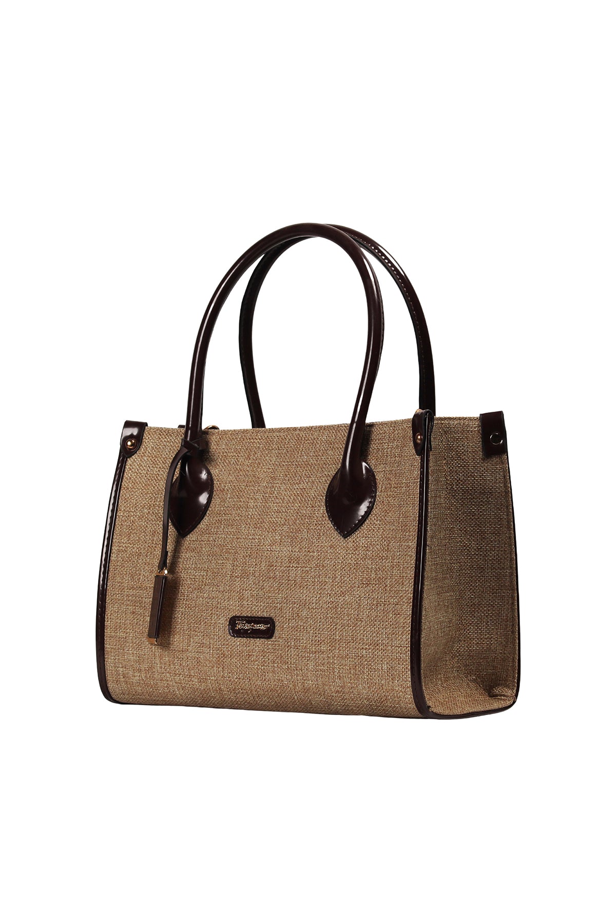 Espresso Trimmed Linen Handbag Source