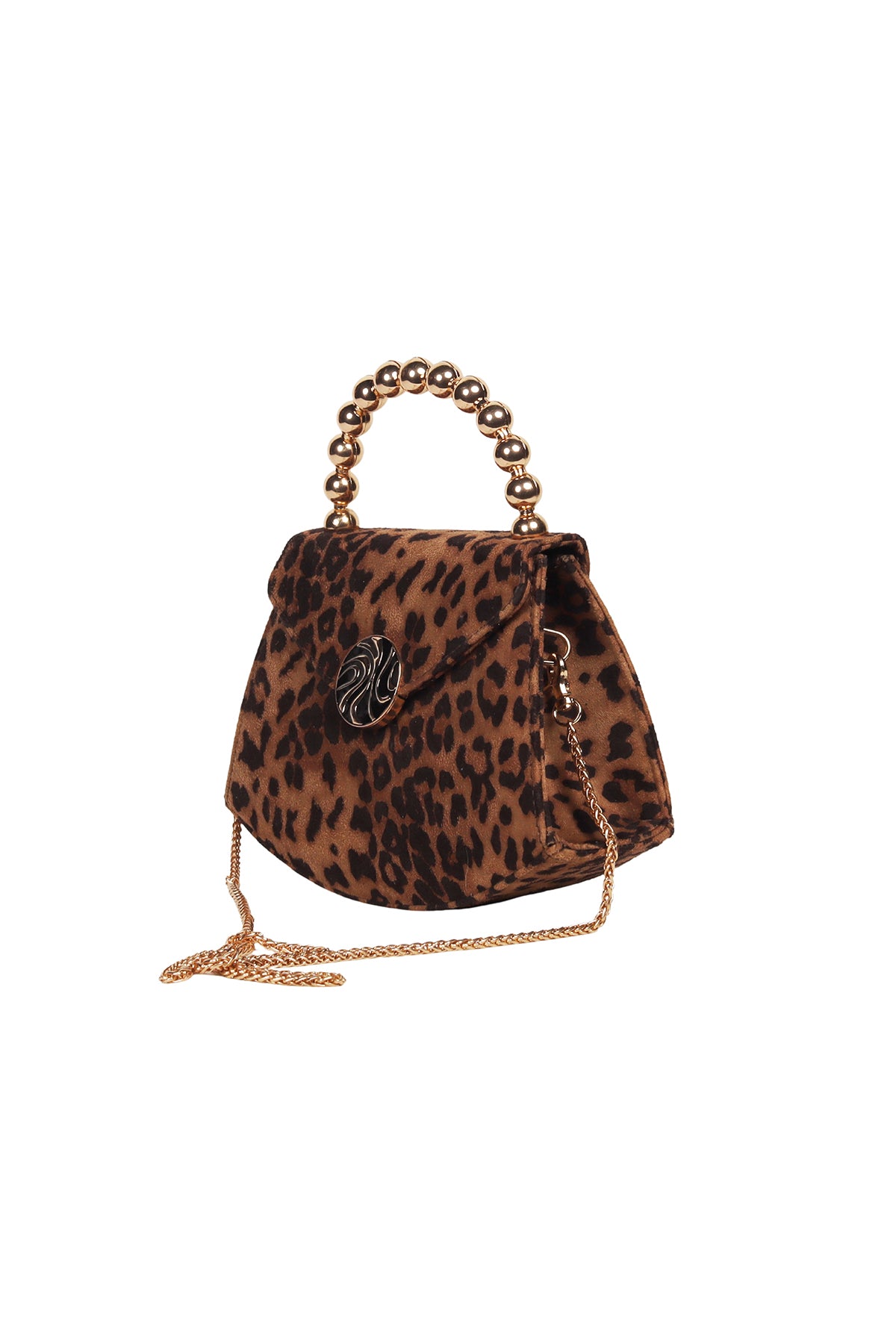 Leopard Velvet Beaded Handle Mini Bag Source