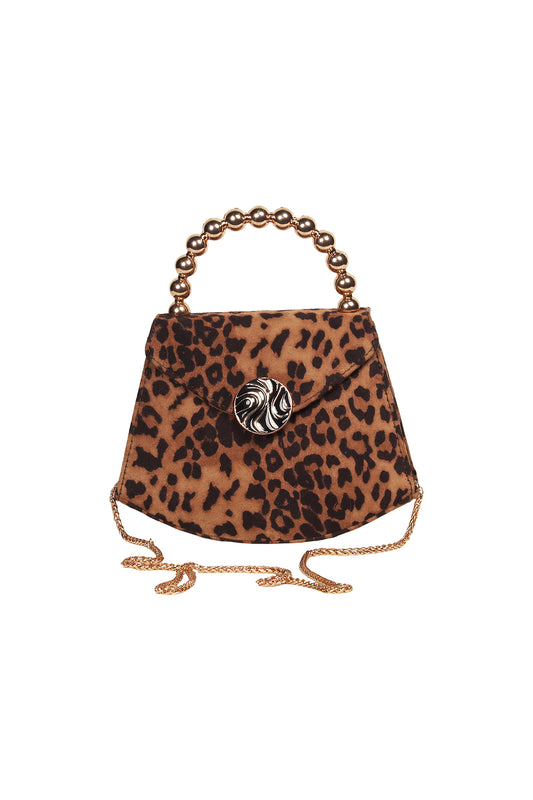 Leopard Velvet Beaded Handle Mini Bag Source